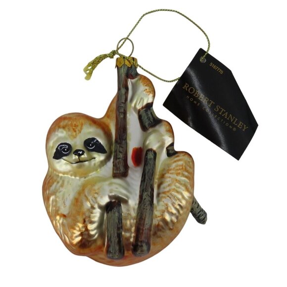 Robert Stanley Sloth on Branch Blown Glass Christmas Holiday Xmas Ornament NEW - Picture 1 of 7